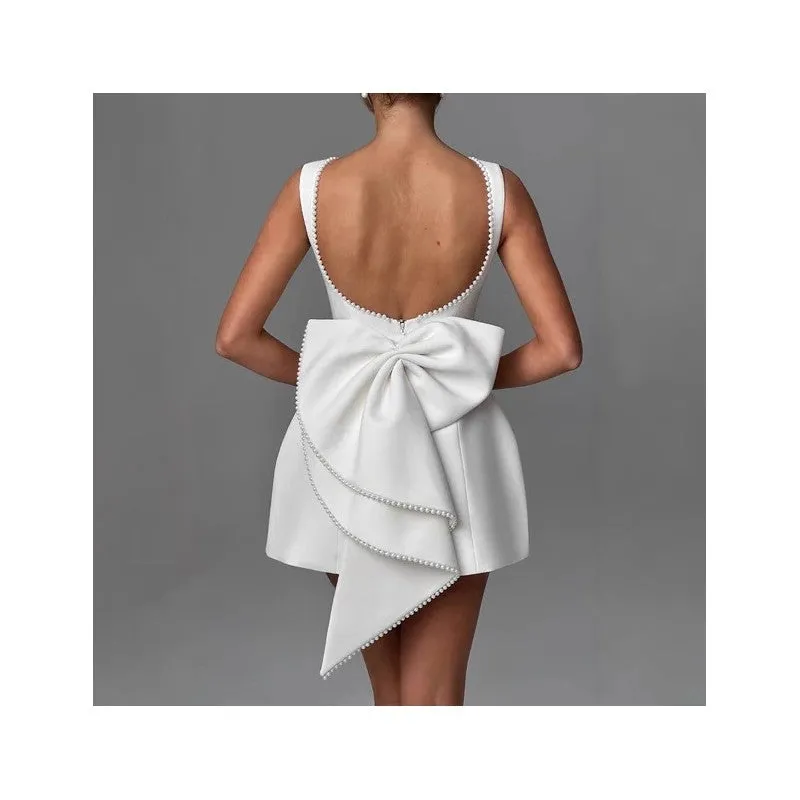Pearl Butterfly Bow Bodycon Mini Dress