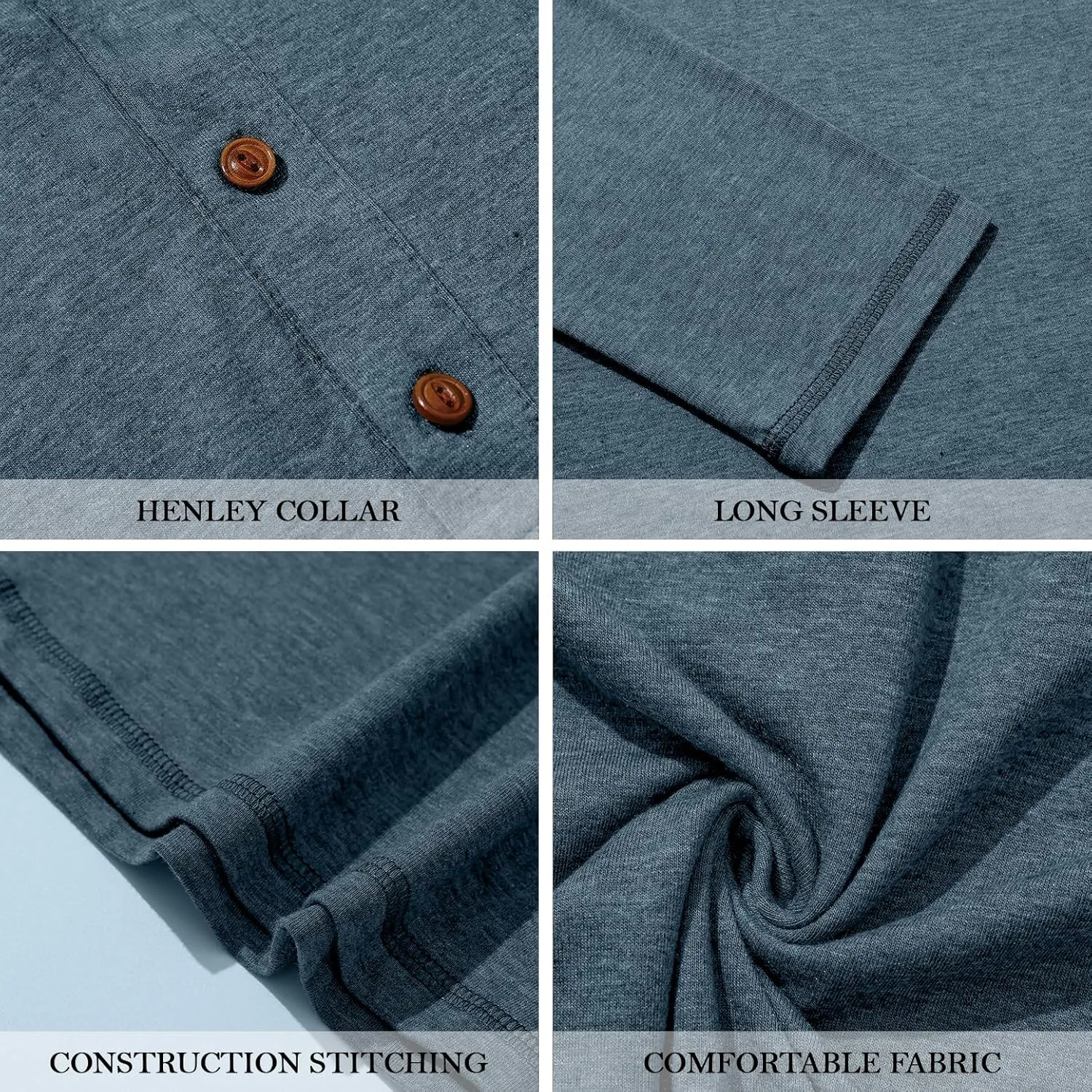 PEGENO Men's Fashion Casual Front Placket Long Sleeve Henley T-Shirts Cotton Shirts