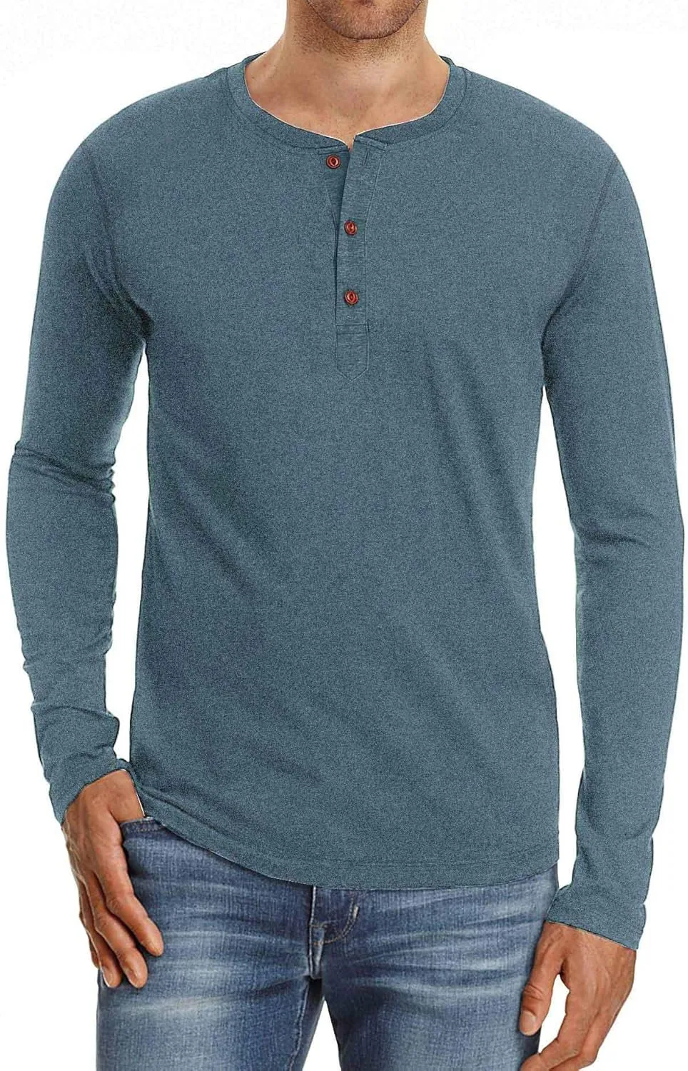 PEGENO Men's Fashion Casual Front Placket Long Sleeve Henley T-Shirts Cotton Shirts