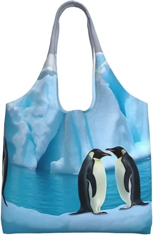 Penguins On The Iceberg Canvas Tote Bag Aesthetic Large Shoulder Bags Reusable Shopping Bags for Women Grocery Bag Purse