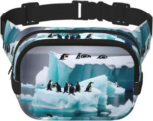 Penguins On The Iceberg Print Square Waist Purse Double Layer Fanny BagTrendy Travel Waist Bag for Men and Women