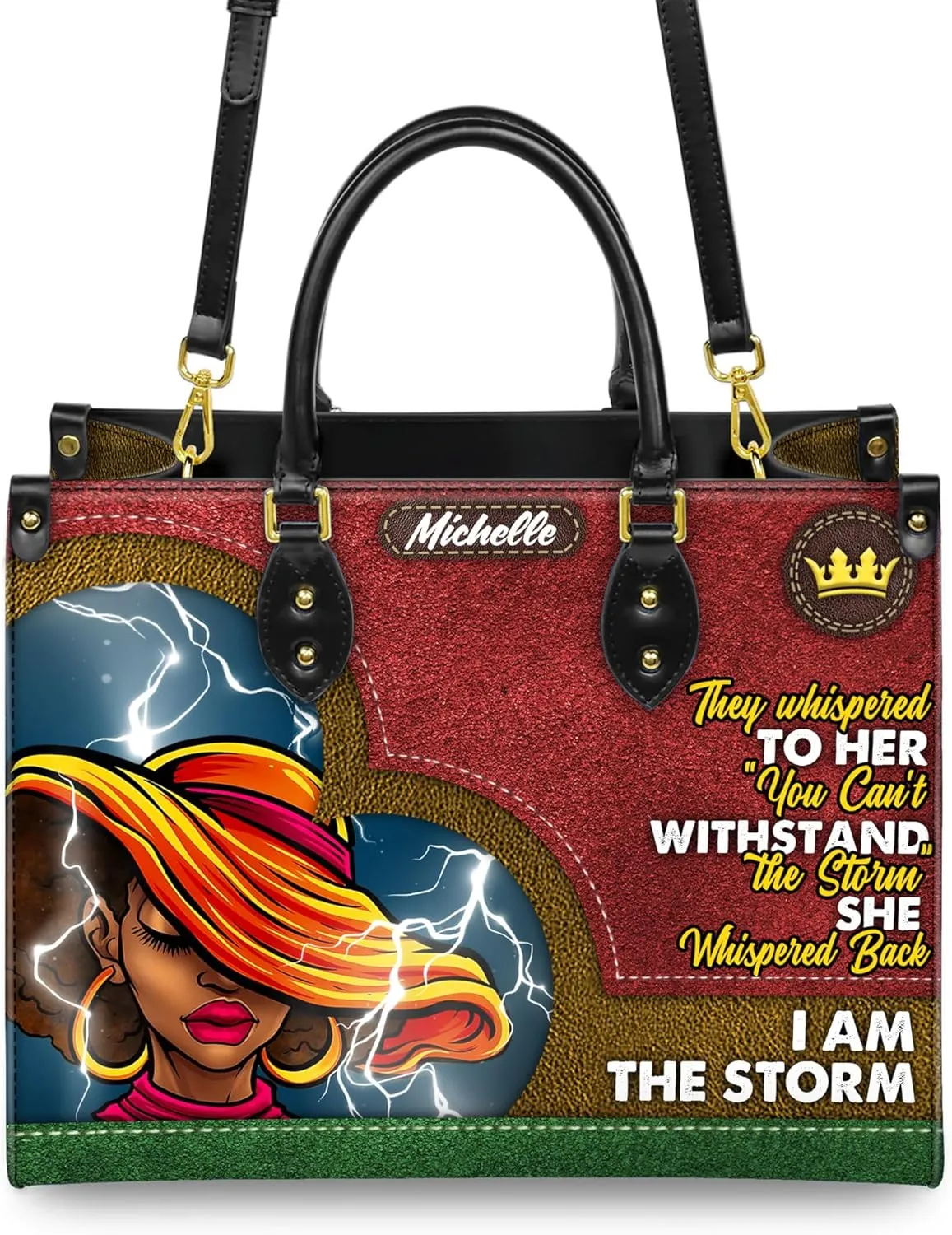 Personalized Black Queen Leather Bag, Gift for African American, Afro Black Girl, Mother's Day Gift