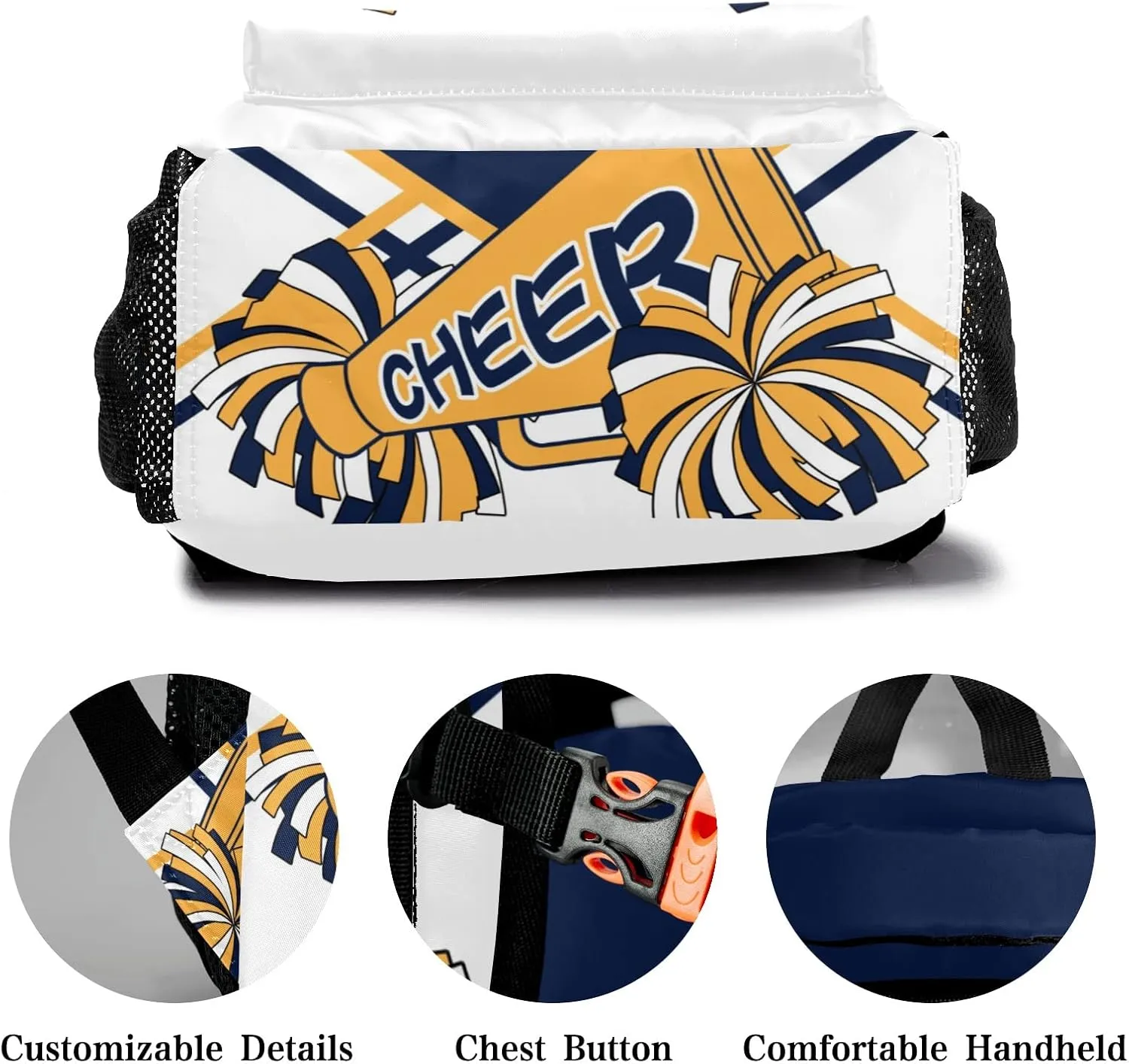 Personalized Custom Cheerleader Navy Blue Yellow Backpack Lightweight Travel Hiking Causual Bag With Name