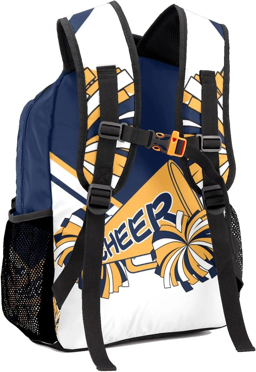 Personalized Custom Cheerleader Navy Blue Yellow Backpack Lightweight Travel Hiking Causual Bag With Name