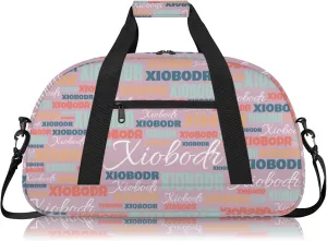 Personalized Cute Duffle Bag - Custom Name Kids Sports Bag, Sleepover Bags for Girls, Lightweight Toddler Boys Overnight Bag for Weekender Travel Cheer Dance Ball Game, Pink Cyan Multiple Text