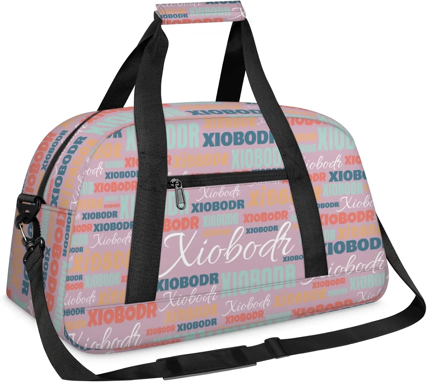 Personalized Cute Duffle Bag - Custom Name Kids Sports Bag, Sleepover Bags for Girls, Lightweight Toddler Boys Overnight Bag for Weekender Travel Cheer Dance Ball Game, Pink Cyan Multiple Text