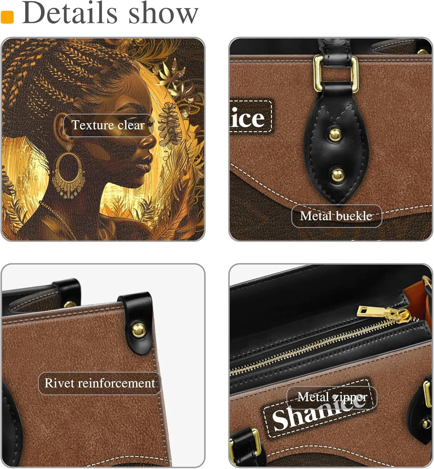 Personalized Leather Handbag For Black African Women – Matching Purse and Wallet Set – Mother's Day Gifts for Melanin Woman