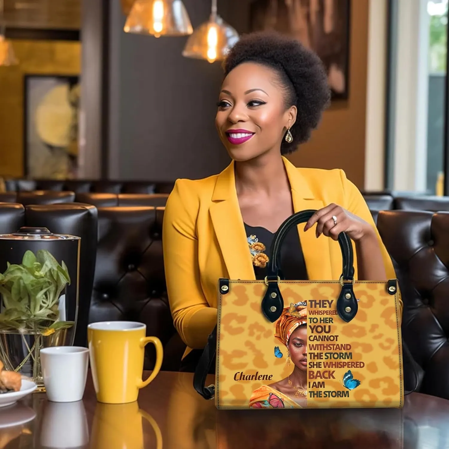 Personalized Leather Handbag For Black African Women – Matching Purse and Wallet Set – Mother's Day Gifts for Melanin Woman