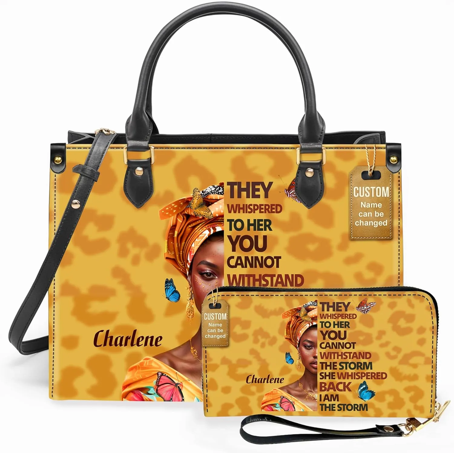 Personalized Leather Handbag For Black African Women – Matching Purse and Wallet Set – Mother's Day Gifts for Melanin Woman