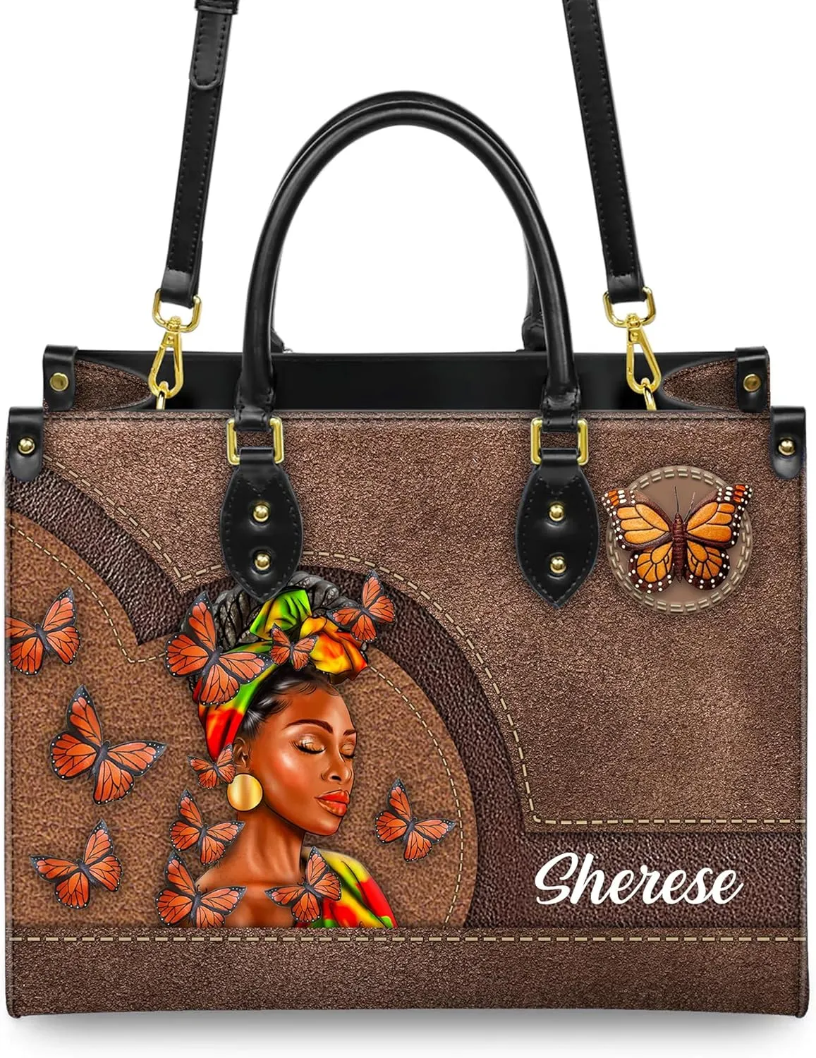 Personalized Leather Handbag For Black African Women – Matching Purse and Wallet Set – Mother's Day Gifts for Melanin Woman