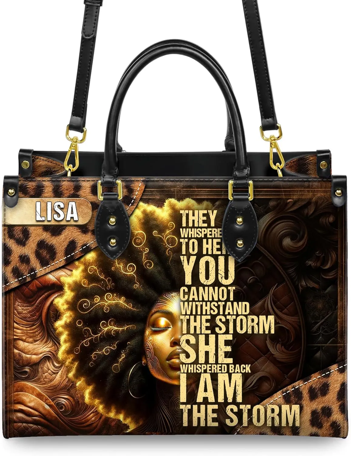 Personalized Leather Handbag For Black African Women – Matching Purse and Wallet Set – Mother's Day Gifts for Melanin Woman