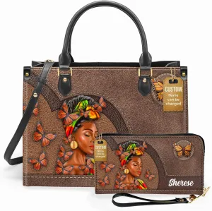 Personalized Leather Handbag For Black African Women – Matching Purse and Wallet Set – Mother's Day Gifts for Melanin Woman