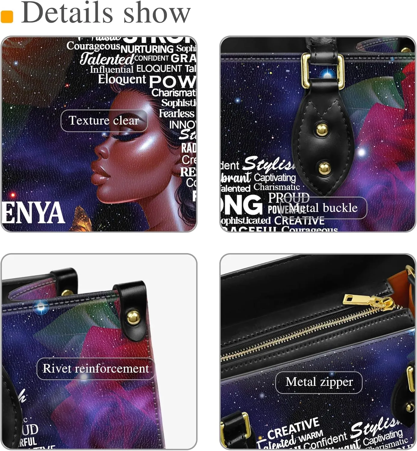 Personalized Leather Handbag with Zipper for African American Woman, Custom Purses Gift For Black Women, Mother's Day Gift