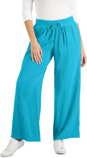 Petite Cotton Gauze Wide Leg Pants Seafoam Blue PXS