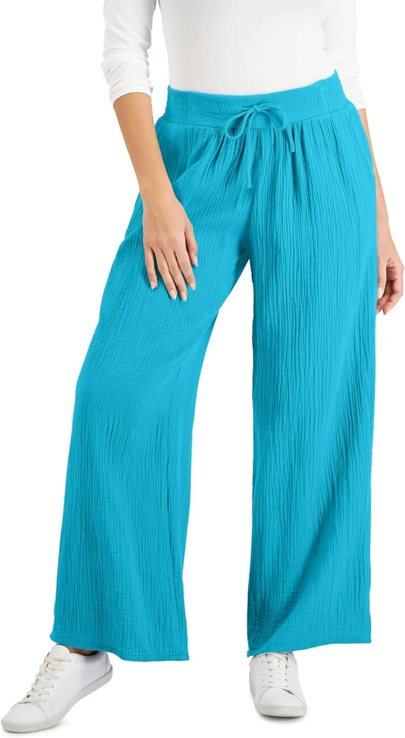 Petite Cotton Gauze Wide Leg Pants Seafoam Blue PXS