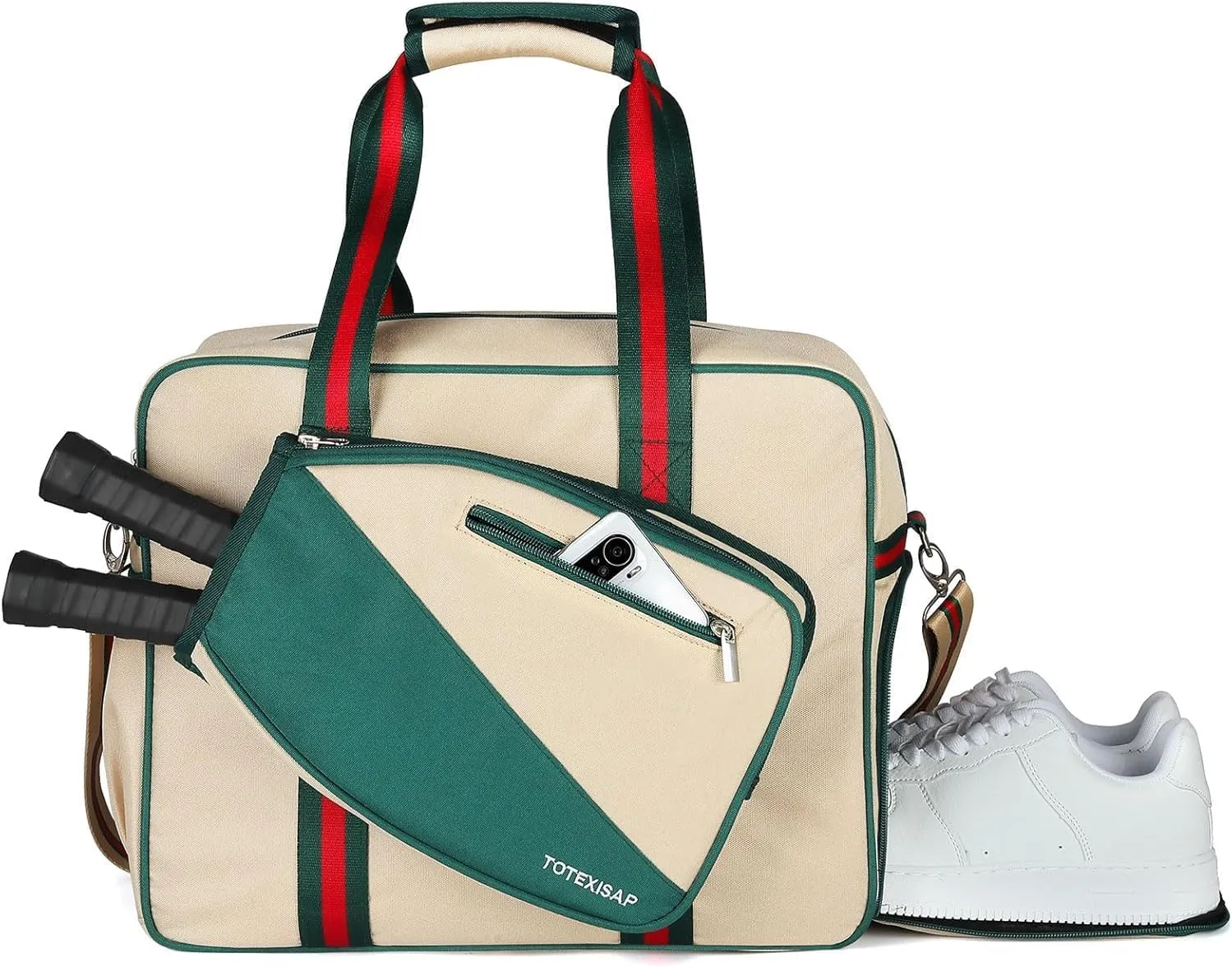 Pickleball Bags for Women with Shoe Compartment, Stylish Vintage Pickleball Totes with Zipper & Shoulder Strap