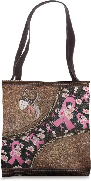 Pink Ribbon Floral Zipper-Leather-Breast Cancer Awareness Tote Bag