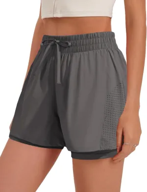 Pinspark womens High Waisted Quick Dry Gym Shorts with Pocket