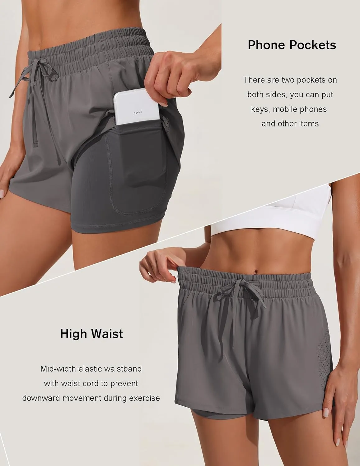 Pinspark womens High Waisted Quick Dry Gym Shorts with Pocket