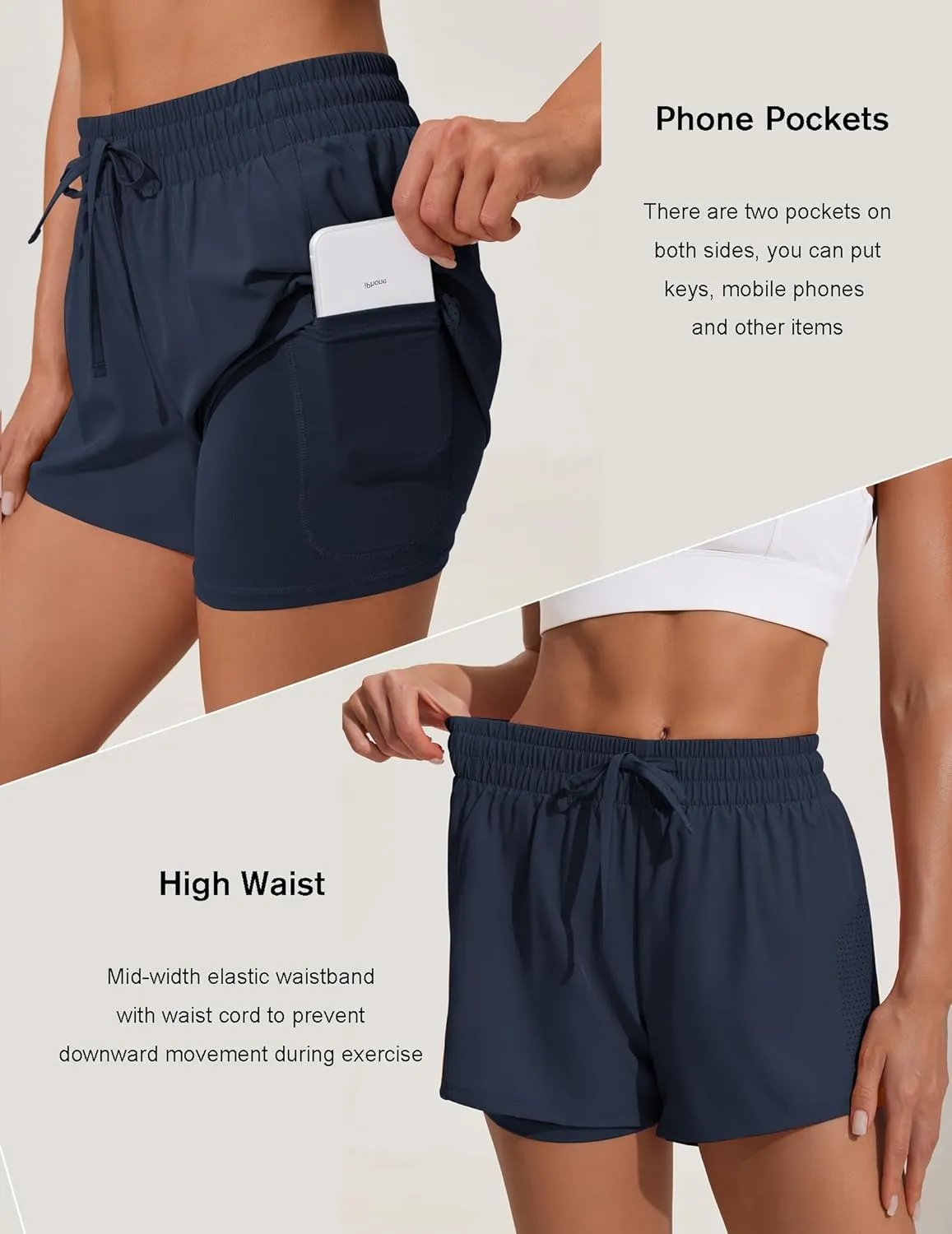Pinspark womens High Waisted Quick Dry Gym Shorts with Pocket
