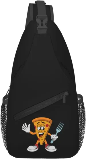 Pizza With A Fork In Hand Crossbody Bags For Women Men Chest Backpack Gym Shoulder Bag Travel Outdoor Sports Casual Crossbody Bags