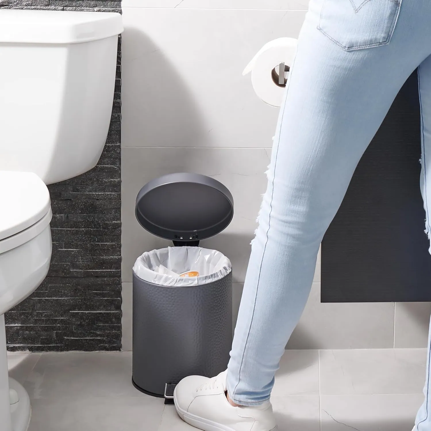 Plasticplace Trash Bags | Compatible with Simplehuman (x) Code C | (100 Count)│White Drawstring Garbage Liners 2.6-3.2 Gallon / 10-12 Liter │ 14.75" x 20"
