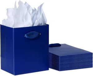 Plauthus 16 Pack Mini Navy Gift Bags with Handles & Tissue Paper, 4.5” Small Gift Bags for Small Items, Boutique, Wedding, Bridal, Baby Shower, Father’s Day, Graduation