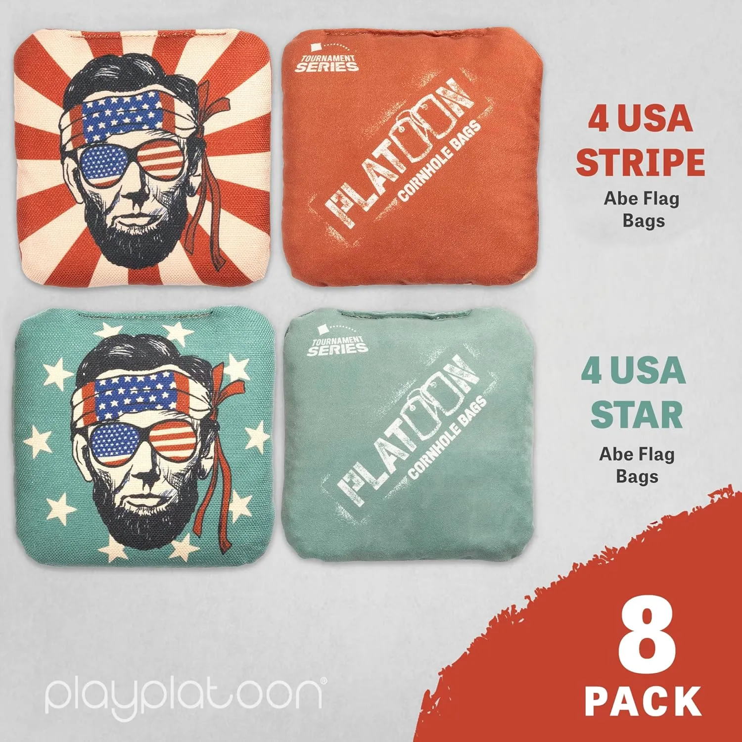 Play Platoon Tournament Series Cornhole Bags - Pro Style Dual Sided Slick and Sticky Side Bags - Set of 8 - Designed in USA