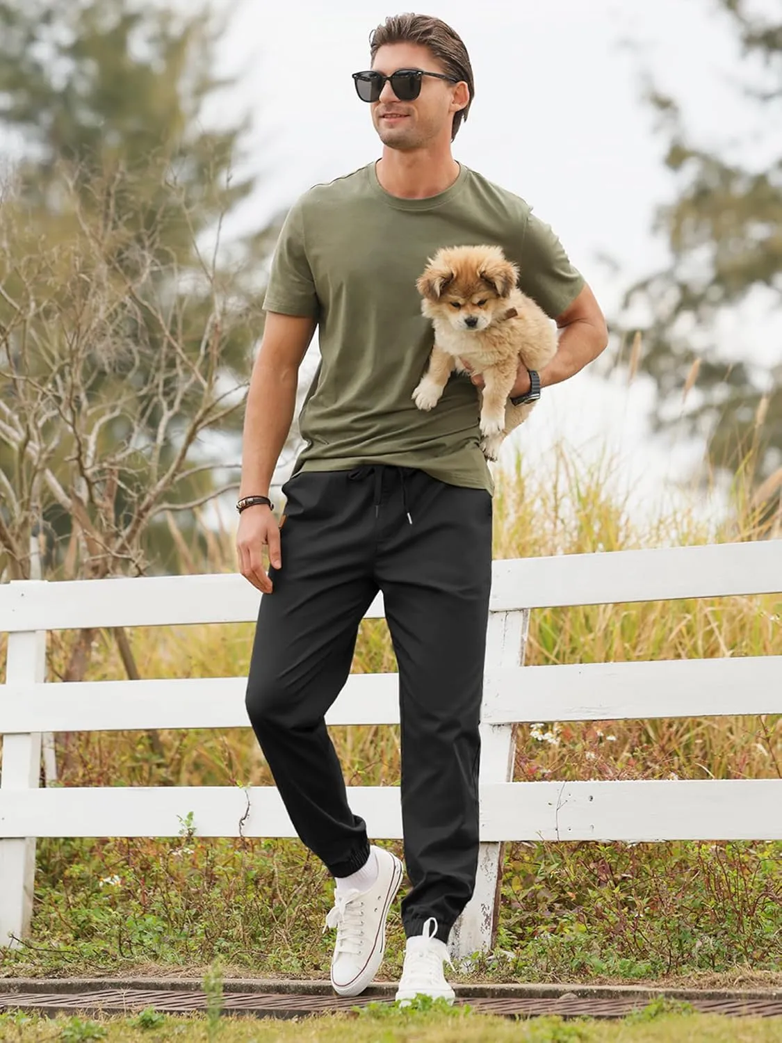 PLEPAN Mens Casual Cargo Joggers - Cotton Drawstring Chino Pants Hiking Outdoor Twill Track Jogging Sweatpants