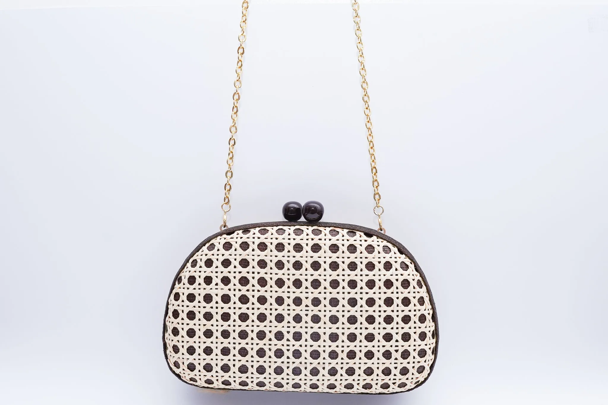 Plumeria Oval Clutch - Black