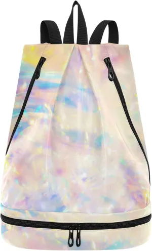 Poeticcity Gym Swimming Drawstring Bags Daypacks Backpack Purse Casual Knapsack Shoulder Bag Sitting Rucksack Colorful Galaxy Rainbow Universe Shiny Stars Sparkles Gradient