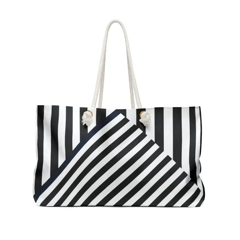 Polyester Weekender Bag Black and White Striped Pattern