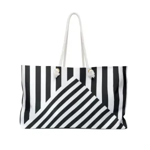 Polyester Weekender Bag Black and White Striped Pattern