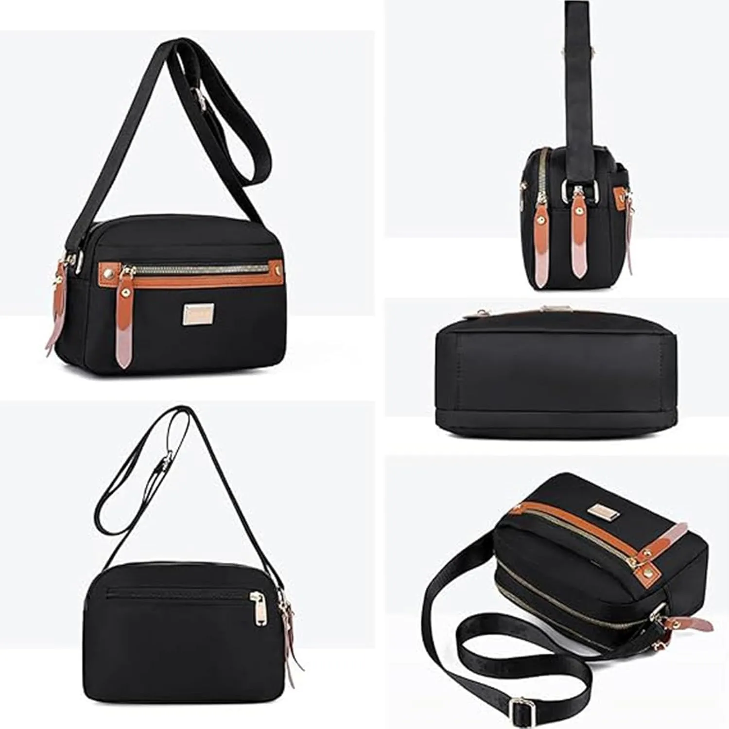 Popularate Nylon Crossbody Bag, Popularate Waterproof Nylon Crossbody Bag Secure Zipper with Multi Pockets
