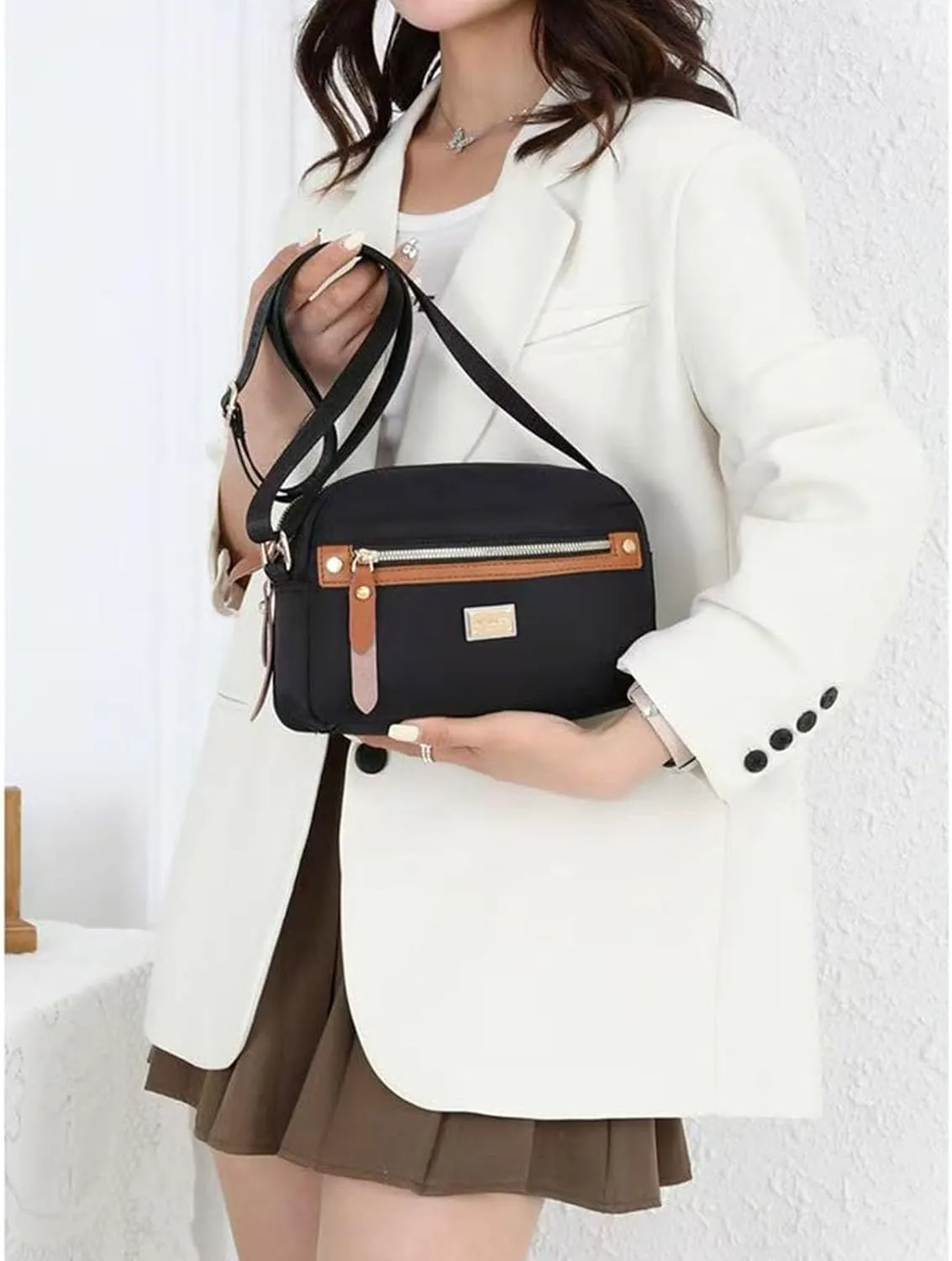 Popularate Nylon Crossbody Bag, Popularate Waterproof Nylon Crossbody Bag Secure Zipper with Multi Pockets