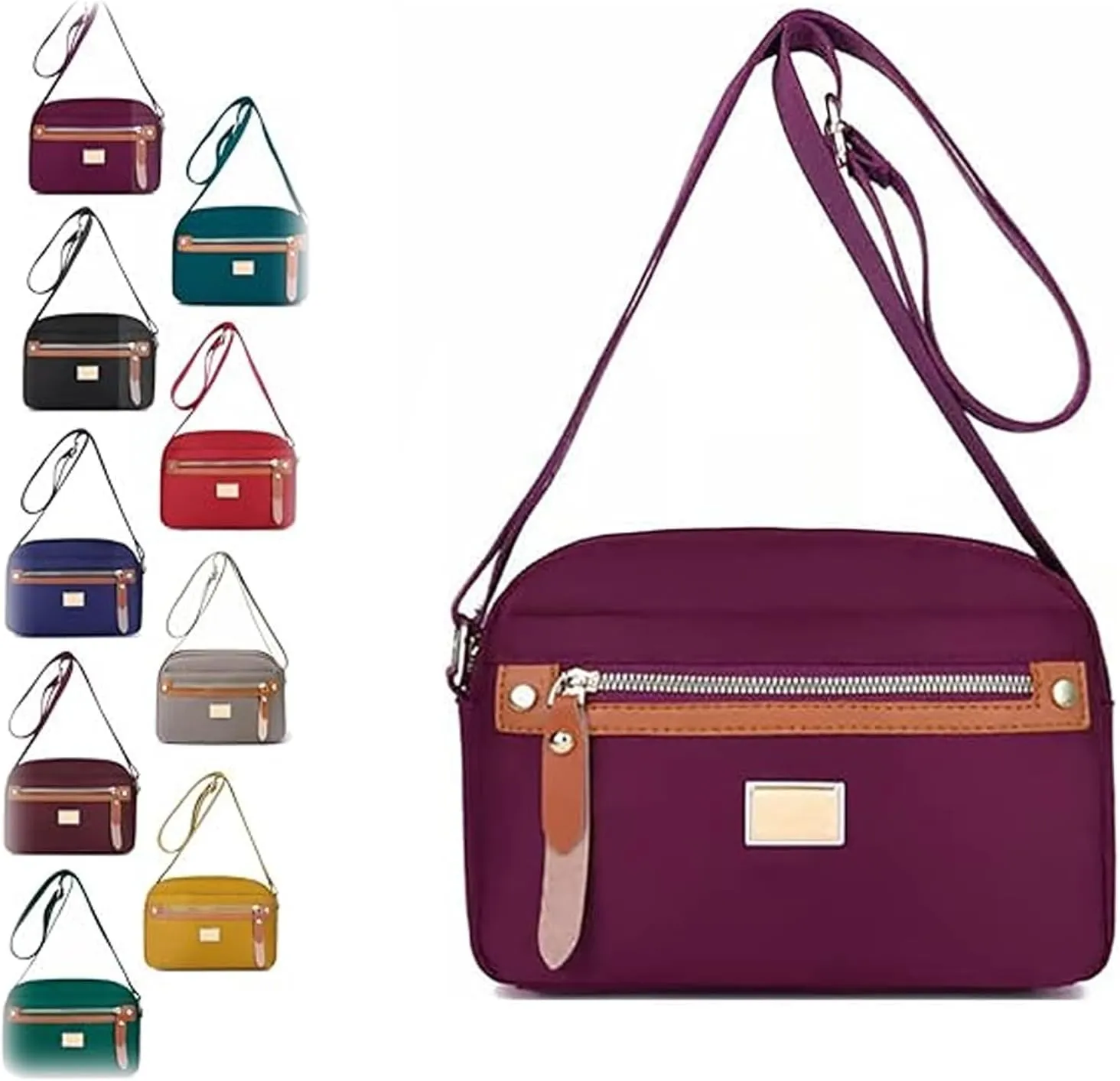 Popularate Nylon Crossbody Bag, Popularate Waterproof Nylon Crossbody Bag with Zipper and Multi Pockets for Women