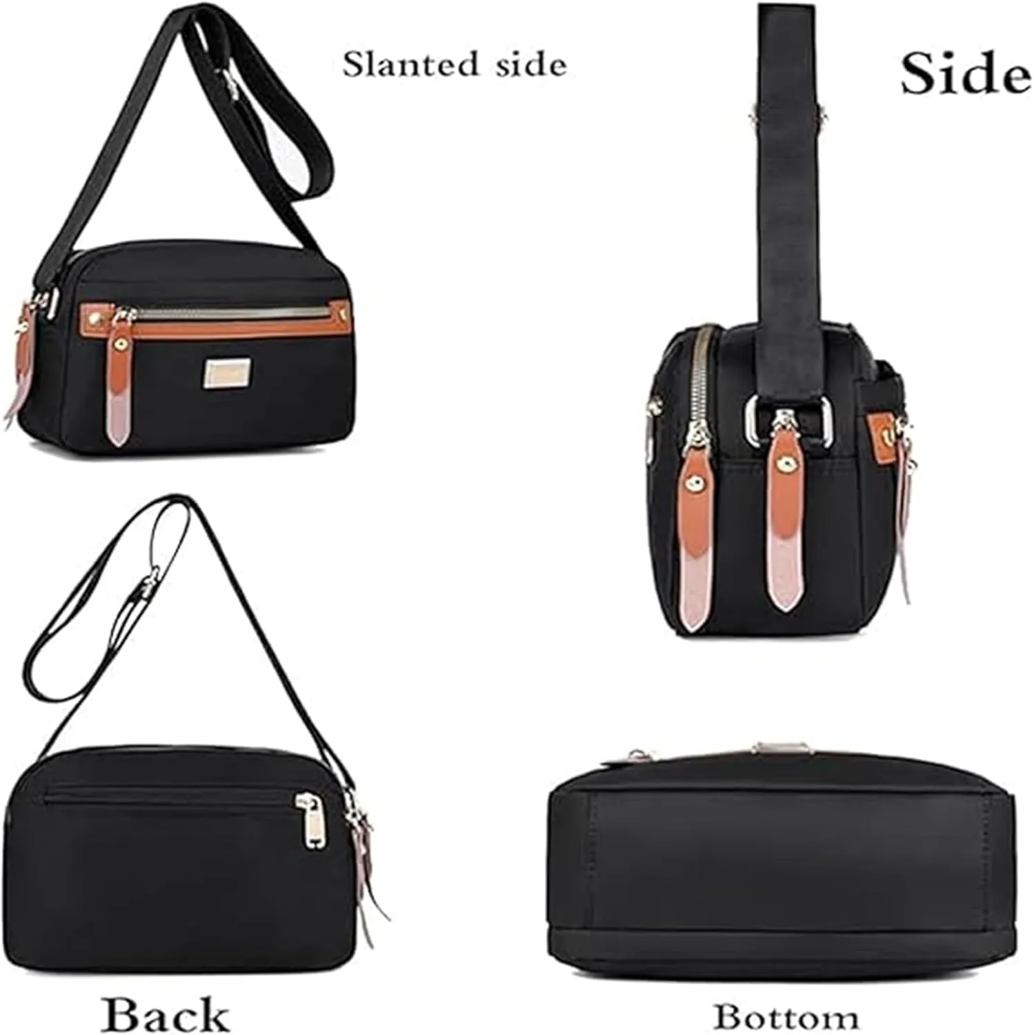 Popularate Nylon Crossbody Bag, Waterproof Shoulder Purse With Zippers, Women'S Waterproof Satchel