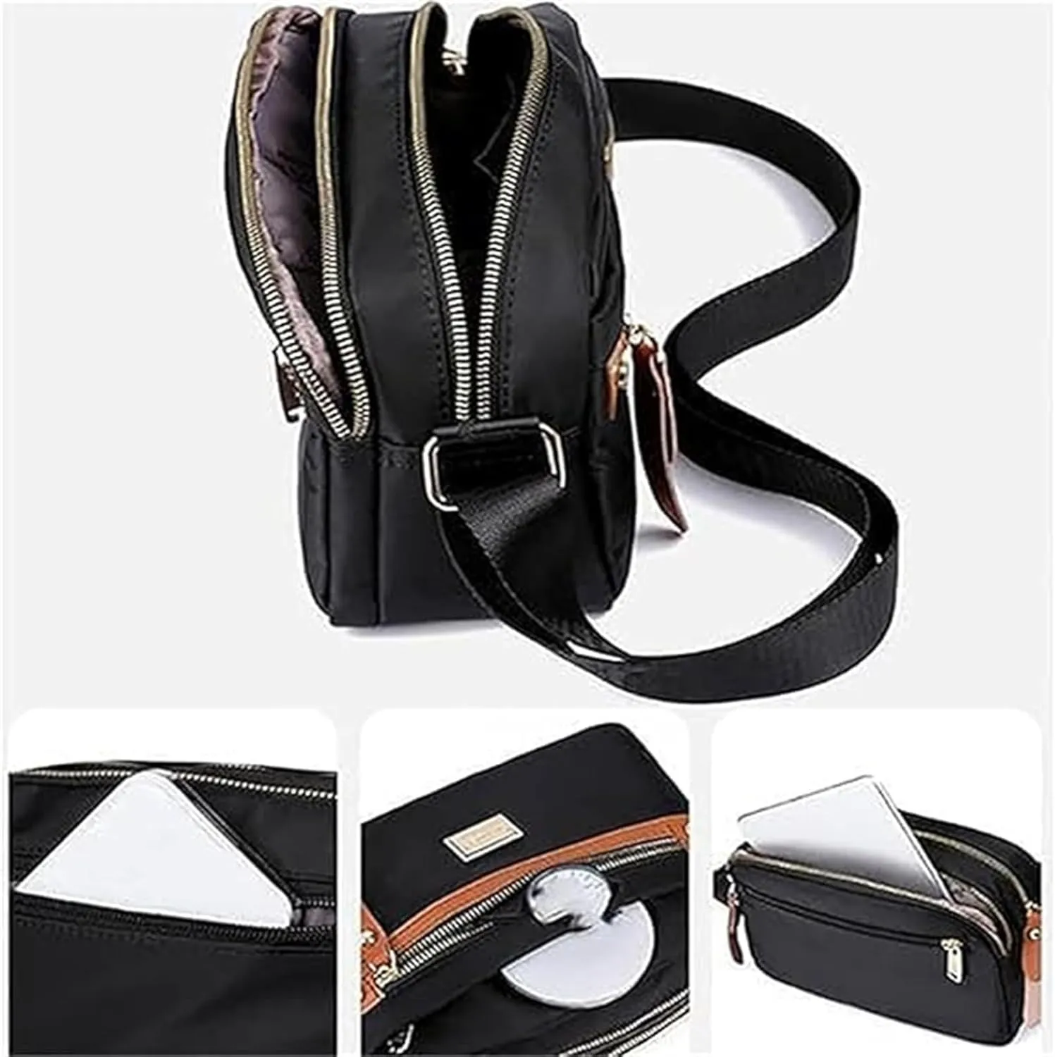 Popularate Nylon Crossbody Bag, Waterproof Shoulder Purse With Zippers, Women'S Waterproof Satchel