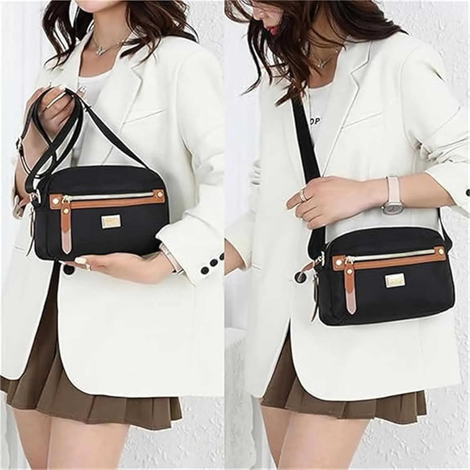 Popularate Nylon Crossbody Bag, Waterproof Shoulder Purse With Zippers, Women'S Waterproof Satchel