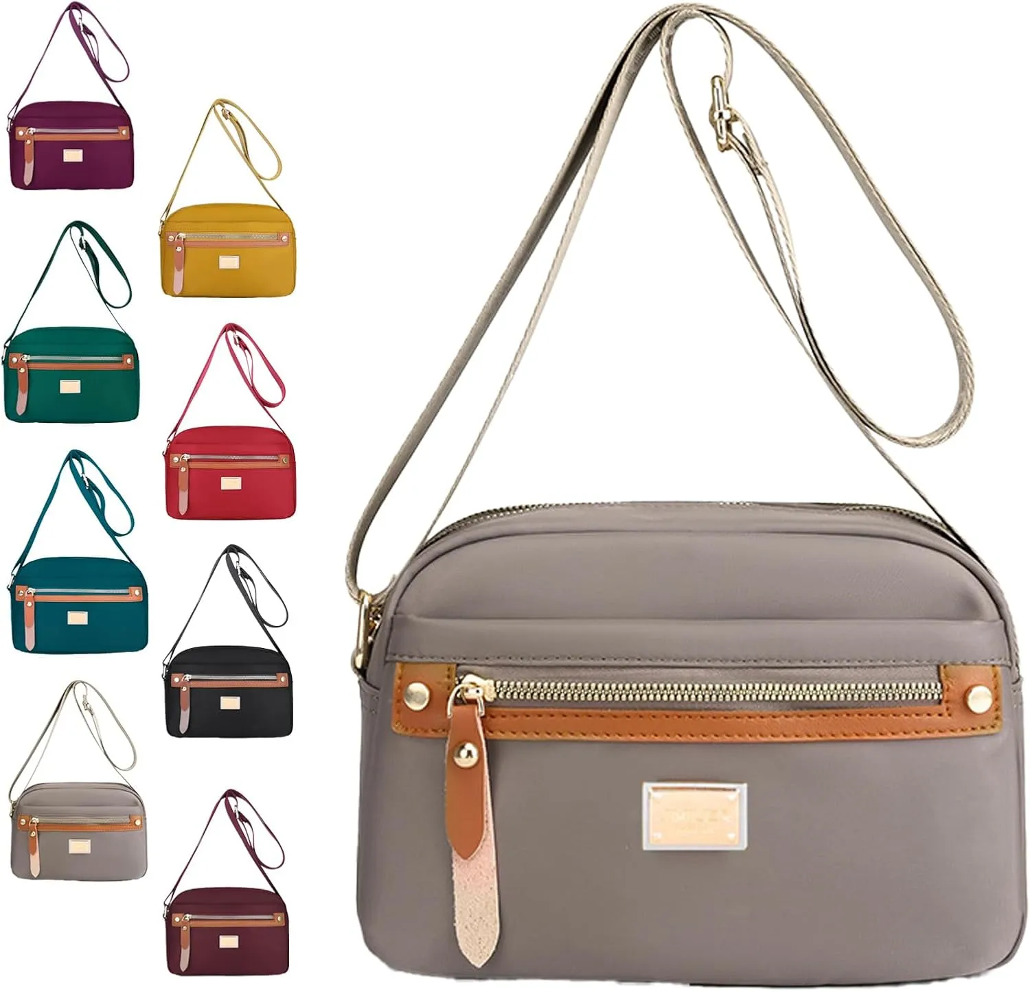 Popularate Nylon Crossbody Bag, Waterproof Shoulder Purse With Zippers, Women'S Waterproof Satchel