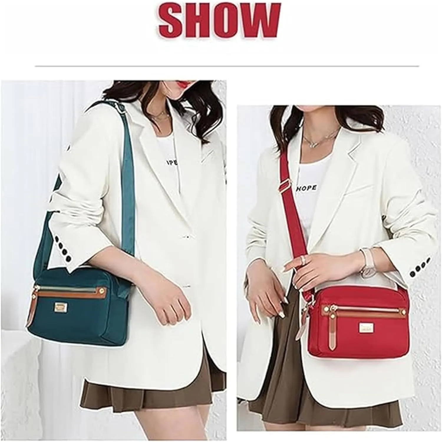 Popularate Nylon Crossbody Bag, Waterproof Shoulder Purse With Zippers, Women'S Waterproof Satchel