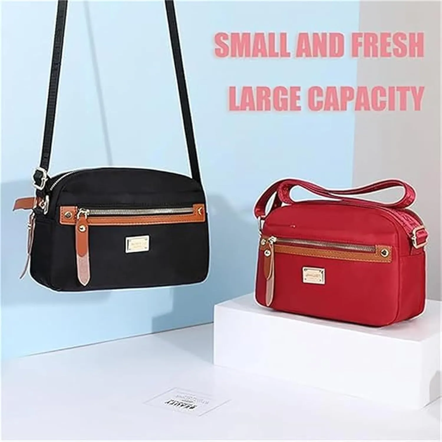 Popularate Nylon Crossbody Bag, Waterproof Shoulder Purse With Zippers, Women'S Waterproof Satchel