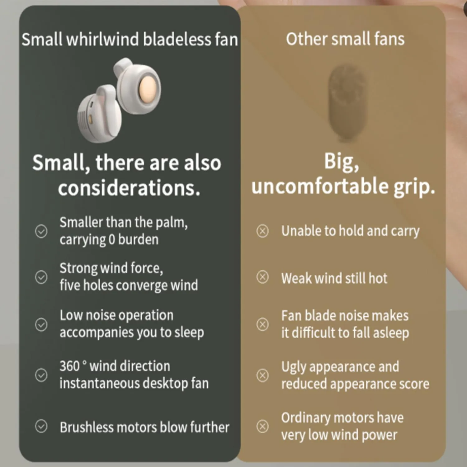 Portable Silent Mini Bladeless Electric Fan, Mini Bladeless Fan Clip on with Adjustable 3-Speed & 360° Rotatable Clips, Suitable For Outdoor & Travel & Office, Travel Accessories, Gift (2Pcs White)
