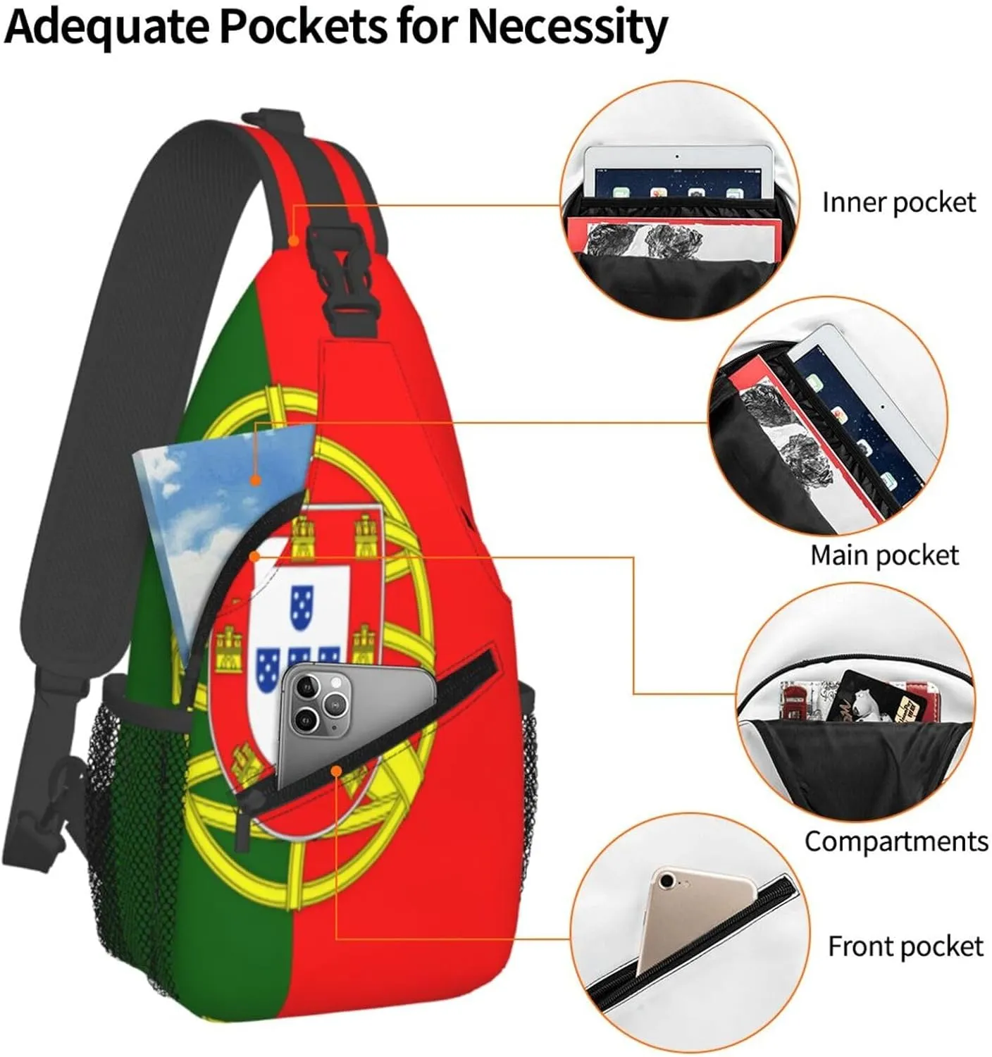 Portuguese flag Men's And Women's Small Crossbody Bags Chest Bags Daily Bags Are Suitable For Outdoor Hiking Trips