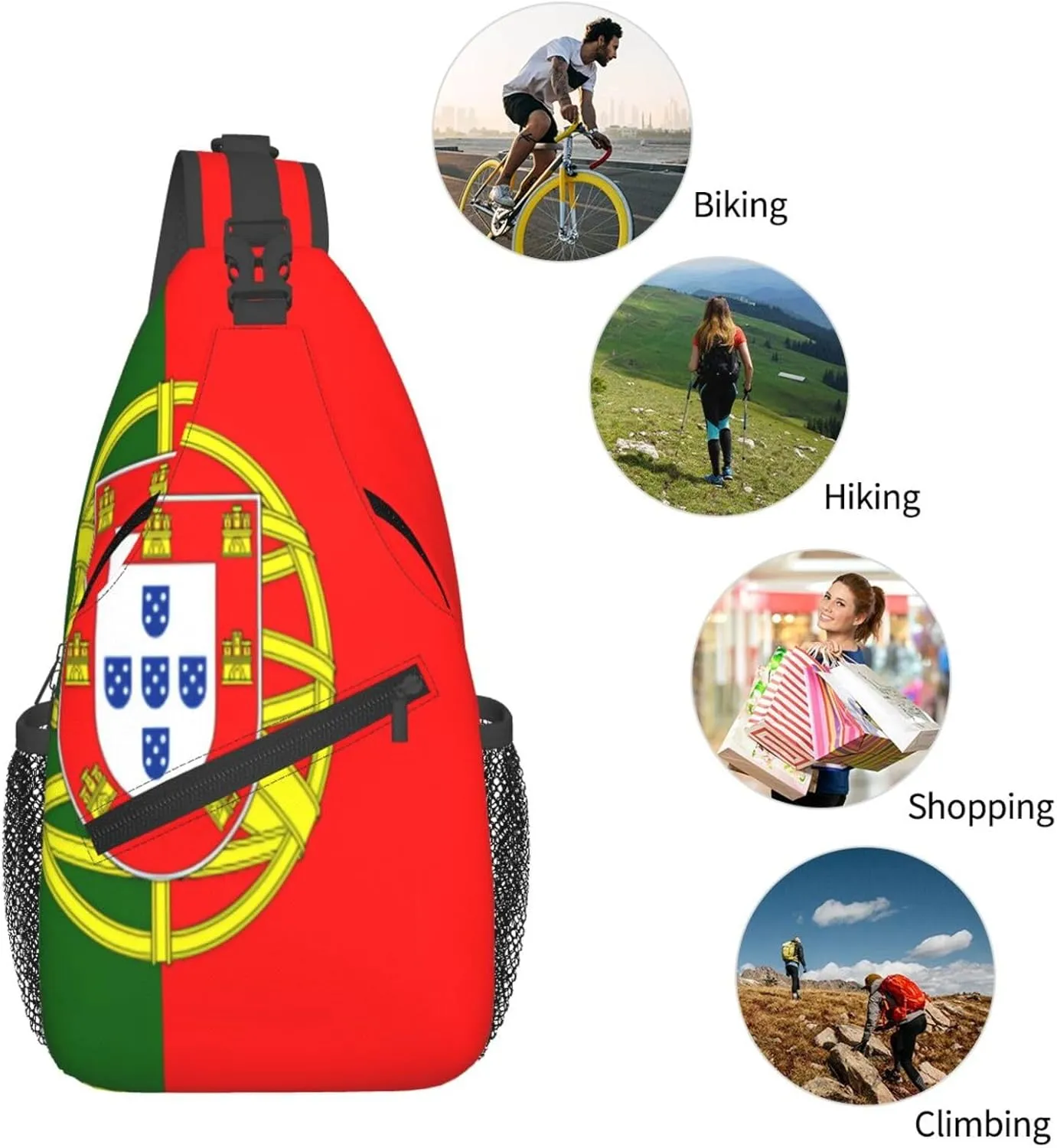 Portuguese flag Men's And Women's Small Crossbody Bags Chest Bags Daily Bags Are Suitable For Outdoor Hiking Trips