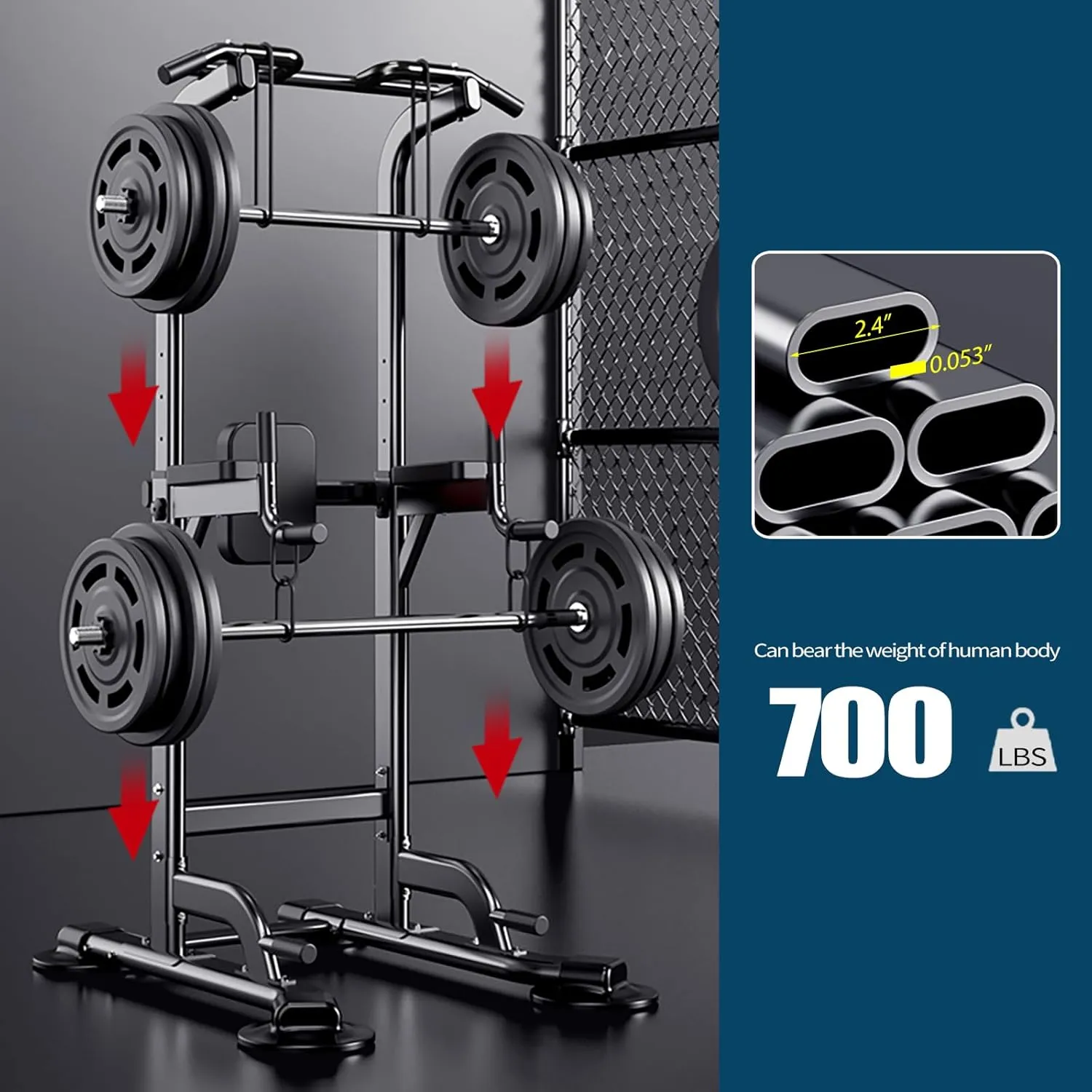 Power Tower Adjustable Height Pull Up & Dip Station Multi-Function Home Strength Training Fitness Workout Station for Home Gym