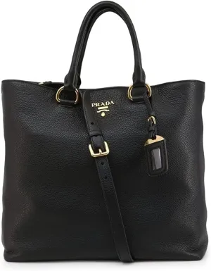 Prada Women's Black Vitello Phenix Leather Shopping Tote 1BG865