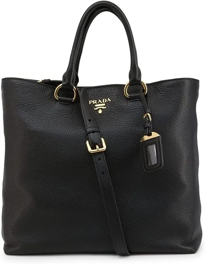 Prada Women's Black Vitello Phenix Leather Shopping Tote 1BG865