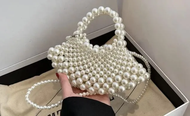 Premium Handmade Off-White Beaded Bag
