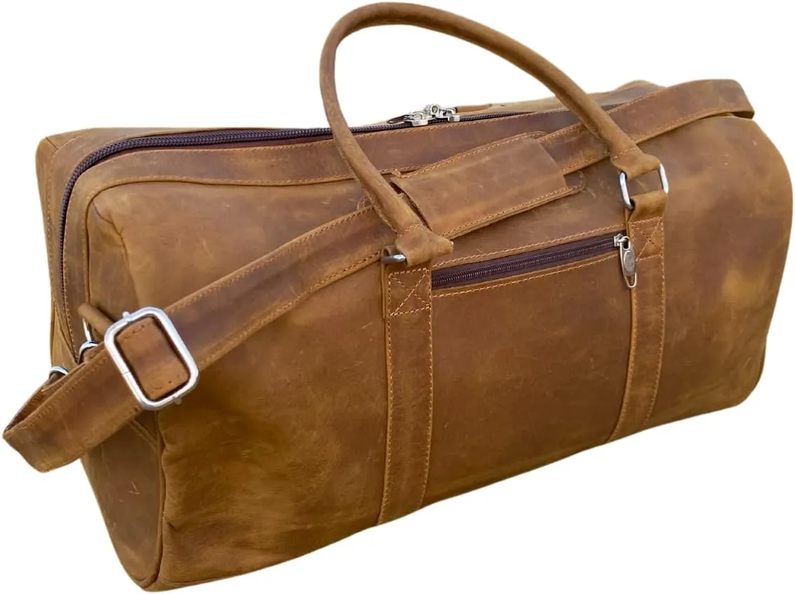 Premium Leather Duffel Bag for Travel, Gym, & Weekend Getaways – Durable, Spacious, Stylish Overnight Luggage with Adjustable Strap & Multiple Pockets